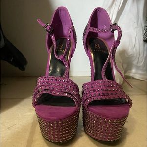 6” Hot Pink studded strappy heels.